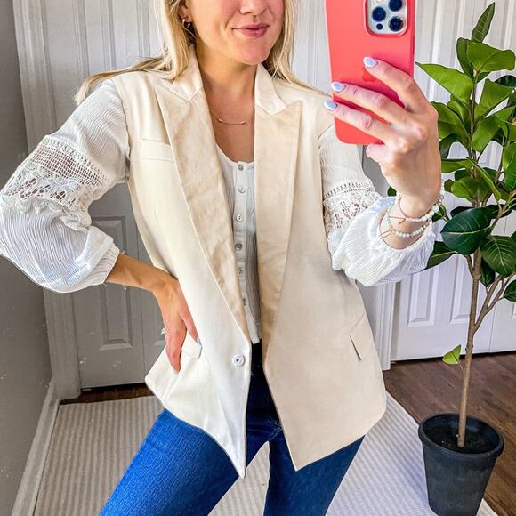 Reed Krakoff Leather Trimmed Piqu Blazer Vest - Picture 2 of 9